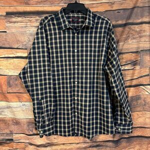UNTUCKit Casual Button-Down Shirt Men’s Navy X-Large Relaxed Fit Polyester Plaid